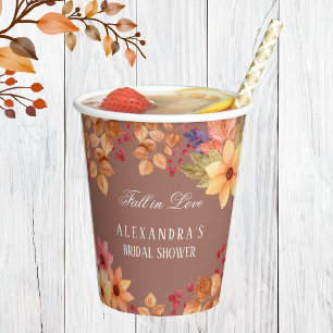 Fall in Love Floral Autumn Bridal Shower Paper Cups