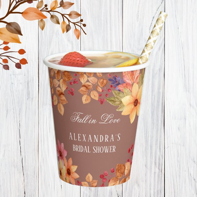 Fall in Love Floral Autumn Bridal Shower Paper Cups (Creator Uploaded)