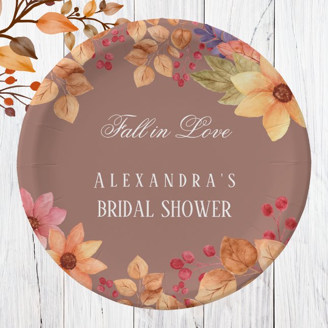 Fall in Love Floral Autumn Bridal Shower Paper Plate (Creator Uploaded)