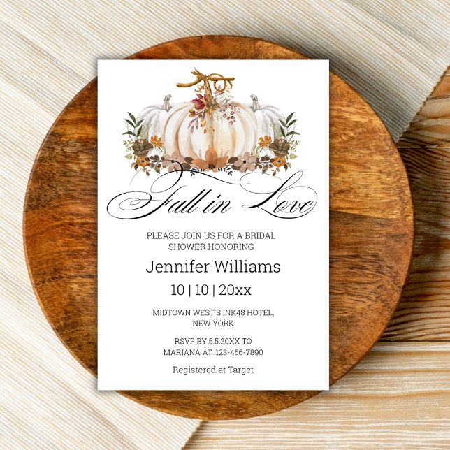 Fall in Love, Floral Autumn pumpkin Bridal Shower Invitation (Creator Uploaded)