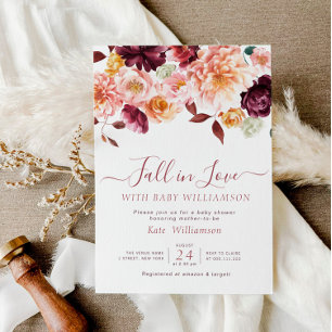 Fall in love floral baby shower invitation