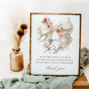 Fall in Love Floral Bow Baby Shower Diaper Raffle Poster