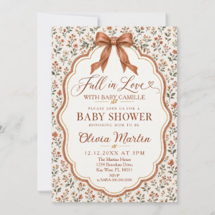 Fall in Love Floral Bow Baby Shower Invitation