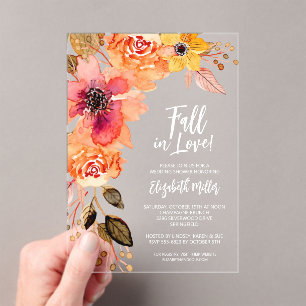 Fall in Love Floral Bridal Shower Acrylic Invitations