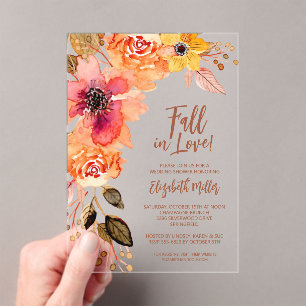 Fall in Love Floral Bridal Shower Acrylic Invitations