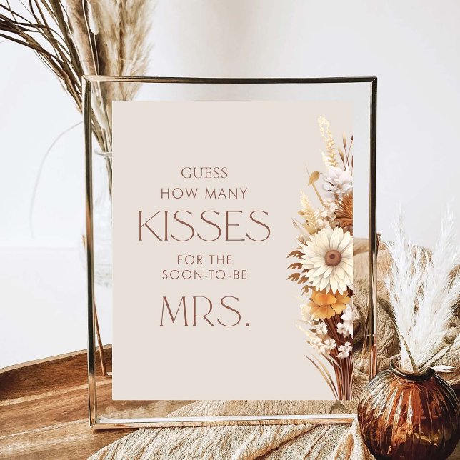 Fall In Love Floral Bridal Shower How Many Kisses Poster (Creator Uploaded)