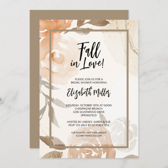 Fall in Love Floral Bridal Shower Invitation (Front/Back)