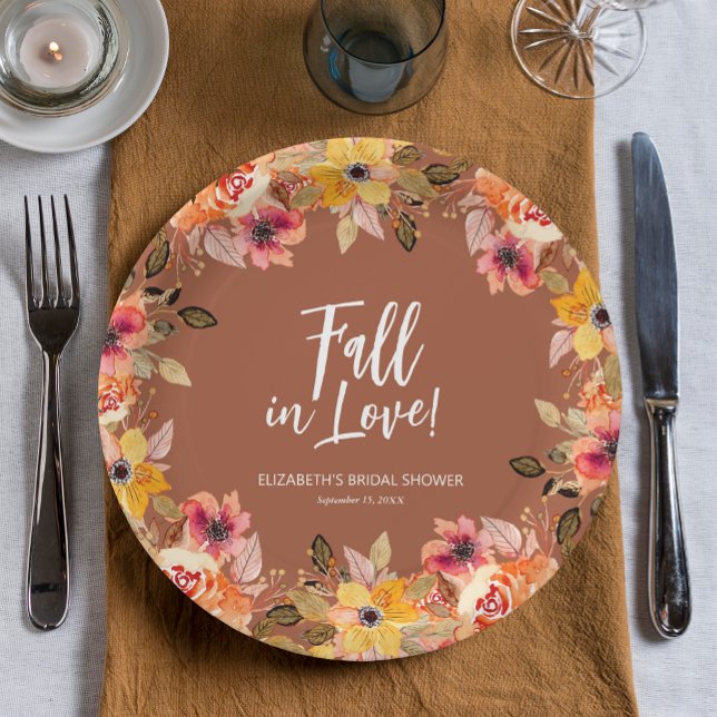 Fall in Love Floral Bridal Shower Terracotta Paper Plate (Creator Uploaded)