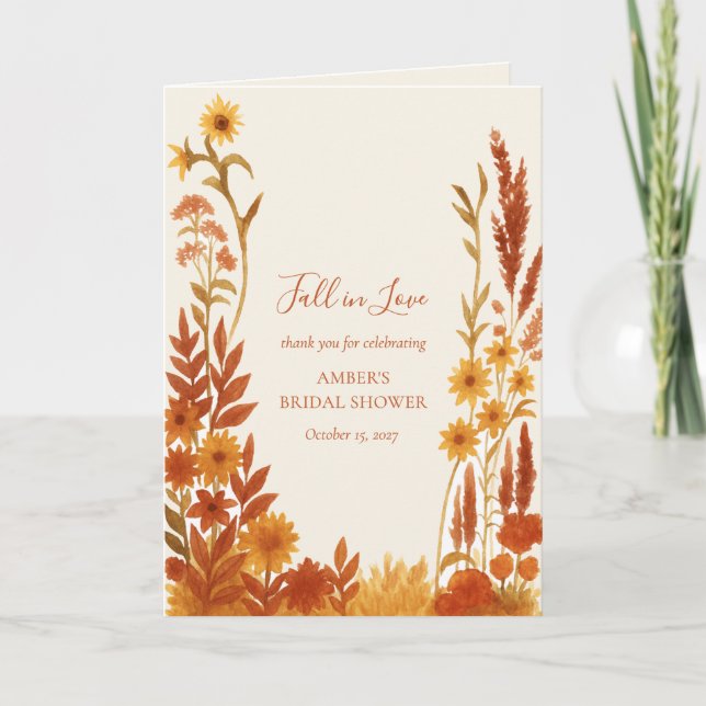 "Fall in Love" Floral Bridal Shower Thank You Card (Front)
