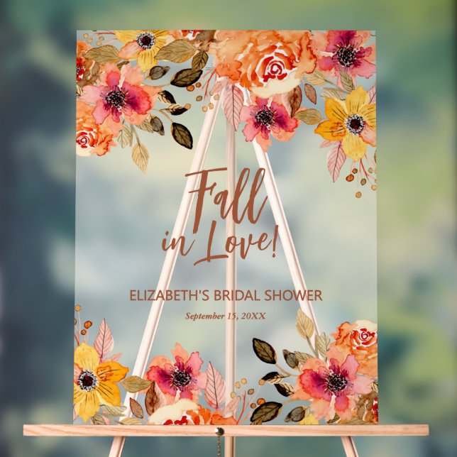 Fall in Love Floral Bridal Shower Welcome Acrylic Sign (Neutral)