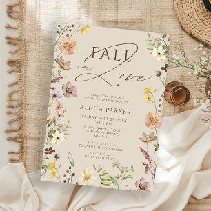 Fall in love floral garden beige bridal shower invitation