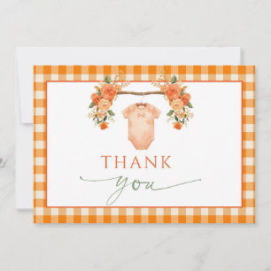Fall In Love Floral Orange Gingham Baby Thank You Card