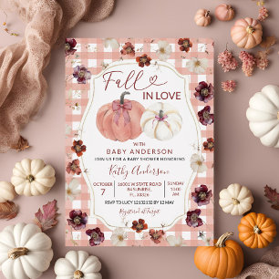 Fall In Love Floral Pink Pumpkin Girl Baby Shower Invitation