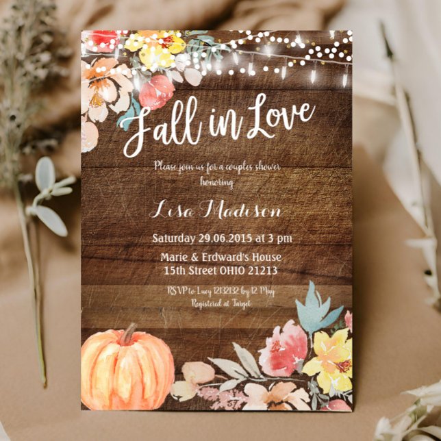 Fall in Love Floral Pumpkin Autumn Couple Shower Invitation (Creator Uploaded)