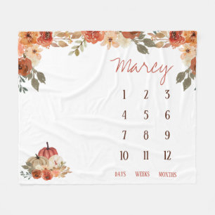 Fall In Love Floral Pumpkin Baby Milestone Blanket