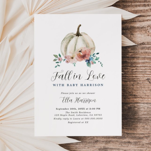 Fall In Love Floral Pumpkin Baby Shower Invitation (Creator Uploaded)