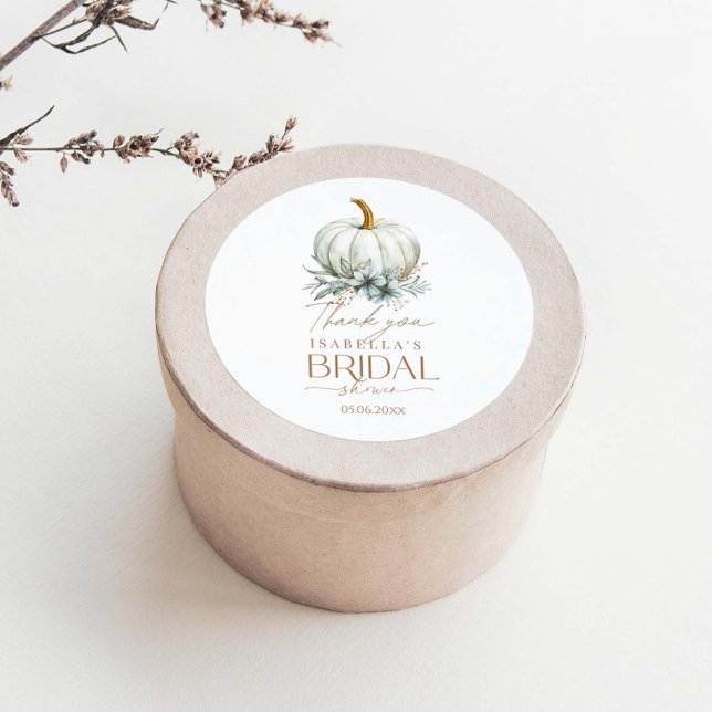 Fall In Love Floral Pumpkin Bridal Shower Classic Round Sticker (Creator Uploaded)