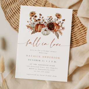 Fall in Love Floral Pumpkin Bridal Shower Invitation