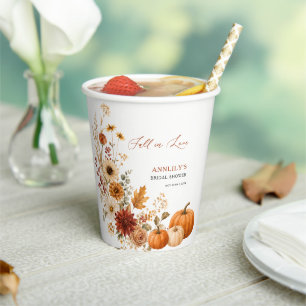Fall in Love Floral Pumpkin Bridal Shower Paper Cups