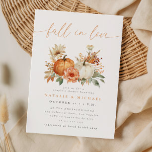 Fall in Love Floral Pumpkin Couple's Shower Invitation