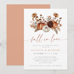 Fall in Love Floral Pumpkin Engagement Party Invitation