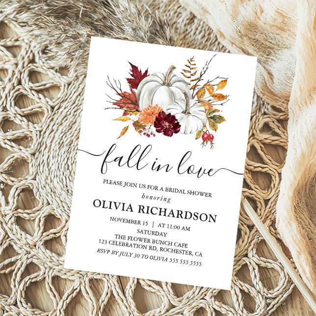 Fall in Love Floral Pumpkin Fall Bridal Shower Invitation (Creator Uploaded)