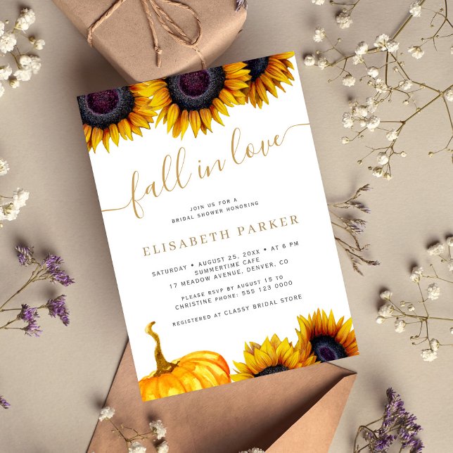 Fall in Love floral pumpkin rustic bridal shower Invitation (Creator Uploaded)