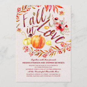 Fall in Love Floral Pumpkin Rustic Country Wedding Invitation