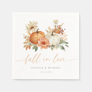 Fall in Love Floral Pumpkin Wedding Napkin