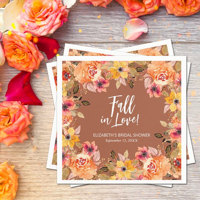 Fall in Love Floral Terracotta Bridal Shower Napkin (Fall in Love Floral Terracotta Wedding Bridal Shower Napkins)