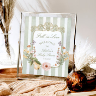 Fall in Love Floral Vintage Baby Shower Welcome Poster