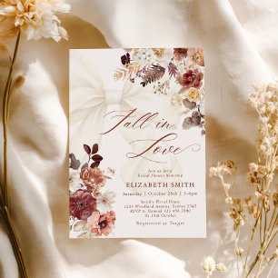 Fall In Love Floral White Bow Bridal Shower Invitation