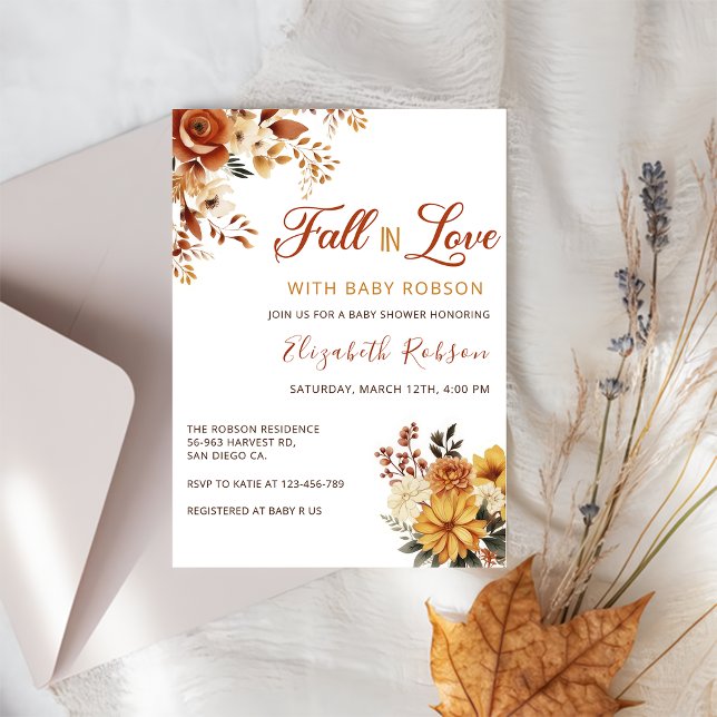 Fall in Love Flowers Baby Shower Invitation (Creator Uploaded)