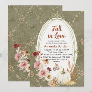 Fall in Love Flowers  Watercolor  bridal shower In Invitation