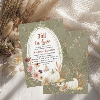 Fall in Love Flowers Watercolor bridal shower In Invitation