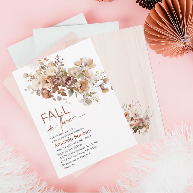 Fall in Love Flowers  Watercolor  bridal shower In Invitation (Creator Uploaded)