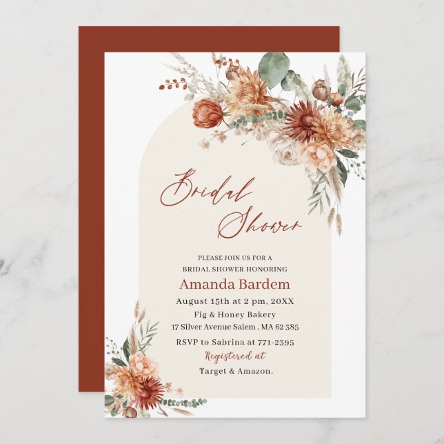 Fall in Love Flowers  Watercolor  bridal shower Invitation (Front/Back)