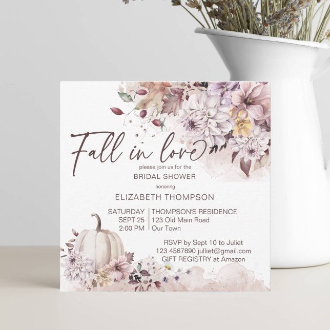 Fall in love foliage pumpkin bridal shower invite (Creator Uploaded)