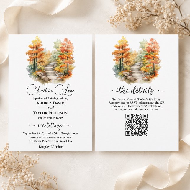 Fall in Love Forest in Fall All in One Wedding  Invitation (Creator Uploaded)