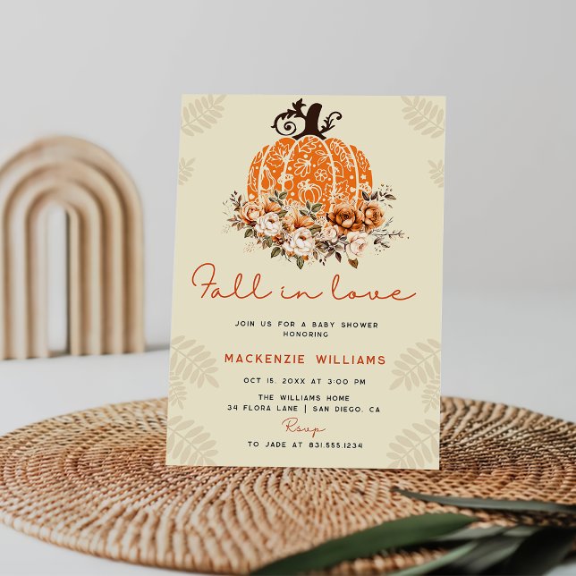 Fall In Love Fumpkin Autumn Floral Baby Shower Invitation (Creator Uploaded)