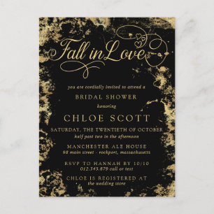 Fall in Love Gold Black Bridal Shower Postcard