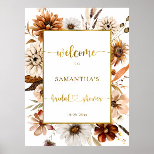Fall in Love Gold Flora Bridal Shower Welcome Sign