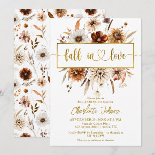 Fall In Love Gold Foil Neutral Boho Bridal Shower Invitation
