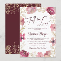 Fall in Love Gold Purple Floral Bridal Shower
