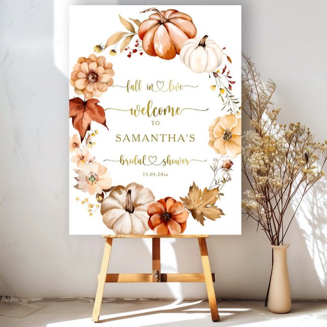 Fall in Love Gold Rust Bridal Shower Welcome Sign (Creator Uploaded)