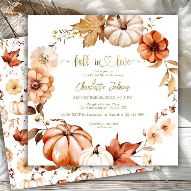 Fall In Love Gold Rust Wreath Floral Bridal Shower Invitation (Creator Uploaded)