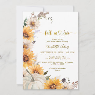 Fall In Love Gold Sunflowers Daisies Bridal Shower Invitation