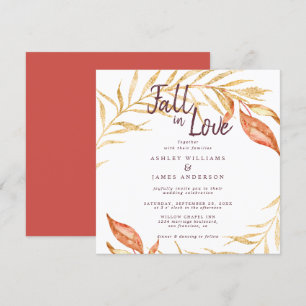 Fall in Love Golden Foliage Autumn Red Wedding Invitation