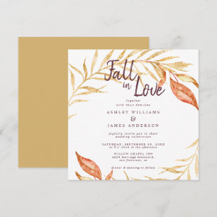 Fall in Love Golden Foliage Autumn Yellow Wedding Invitation