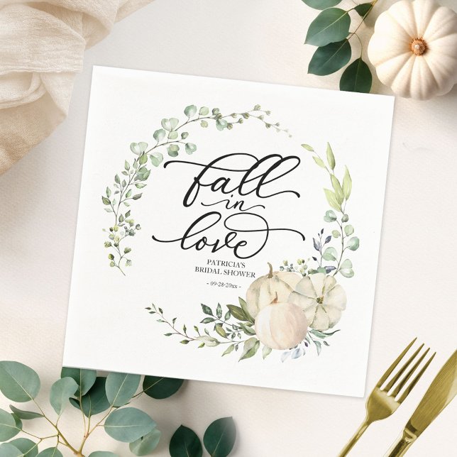 Fall In Love Greenery Pumpkin Bridal Shower Napkin (Creator Uploaded)